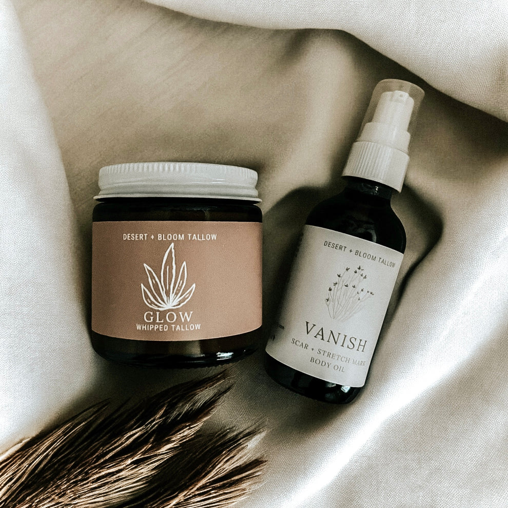 Younger Glo + Vanish [Stretch Marks + Scars] Set desert + bloom tallow